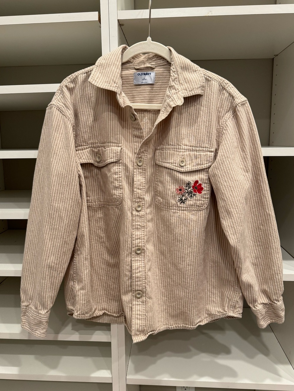 Old Navy Oversized Canvas Embroidered Workwear Shirt, Size S